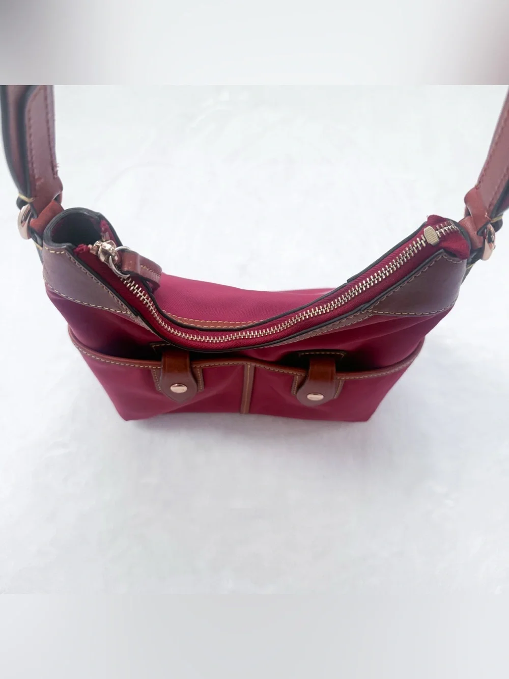 Dooney & Bourke Wayfarer Maroon Nylon/Leather Zip Hobo Bag GUC